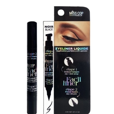 Eyeliner líquido preto Miss Cop com aplicador esponja e ponta fina