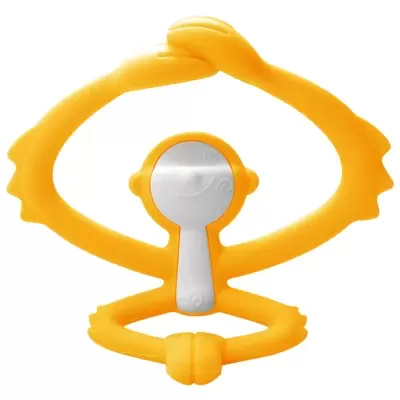 Brinquedo de silicone amarelo para bebés com peça central branca