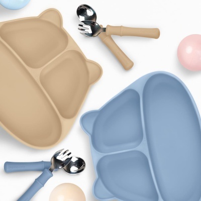 Prato com ventosa de silicone Panda (bege)