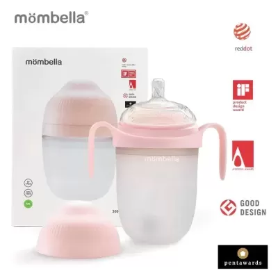 Biberão com pegas e bola de gravidade (+6m), rosa (silicone), 300ml