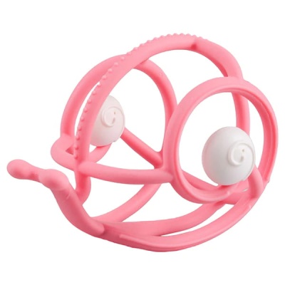 Produto em silicone rosa forma caracol com olhos brancos