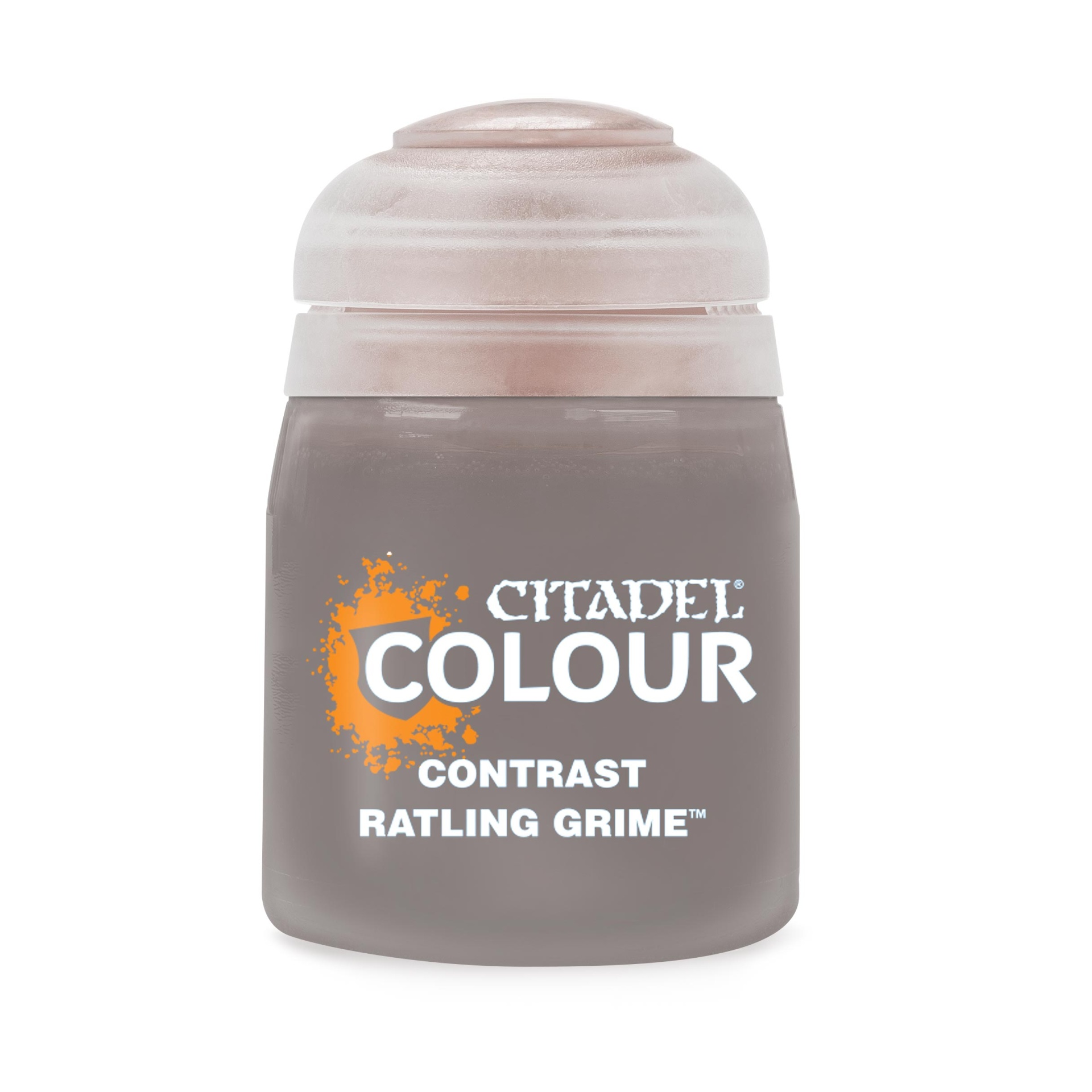 Citadel Colour Contrast paint pot Ratling Grime with grey and pinkish cap