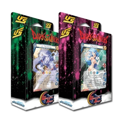 Caixas de cartas Darkstalkers UFS com personagens J. TALBINO e PELICIA