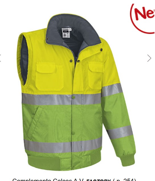 Casaco desmontável bicolor de Alta Visibilidade, facilmente conversível em colete através de fechos nas mangas. Casaco desmontável bicolor de Alta Visibilidade, facilmente conversível em colete através de fechos nas mangas.