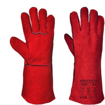 Luva de Soldador Vermelho Crute de Vaca, Algodão