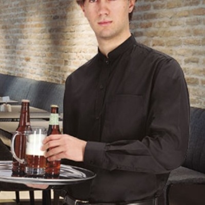 Camisa de manga comprida, bolso e gola Mao 65% poliester 35% algodão