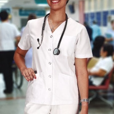 Casaco de trabalho para senhora, de manga curta e corte estreito 65% poliester 35% algodão