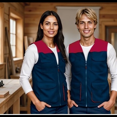 Colete de trabalho leve bicolor com múltiplos bolsos