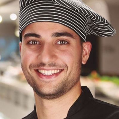 Gorro de chef. com risca de giz 200Grs. 65% poliéster 35% algodão