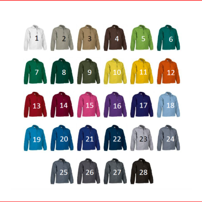 Casacos com capuz em várias cores numeradas de 1 a 28