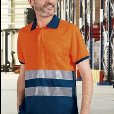 Polo bicolor de Alta Visibilidade com manga curta e bolso 100% poliester