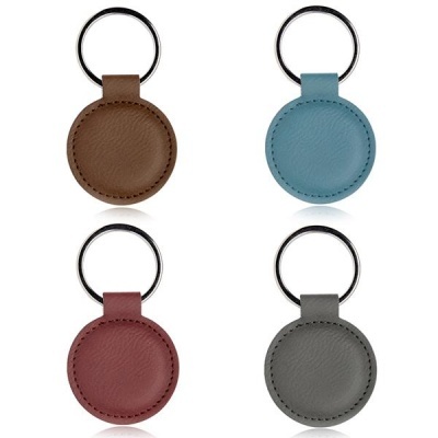 Porta-chaves redondo, Birn em PU térmico, com underlayer a preto. Pack 50