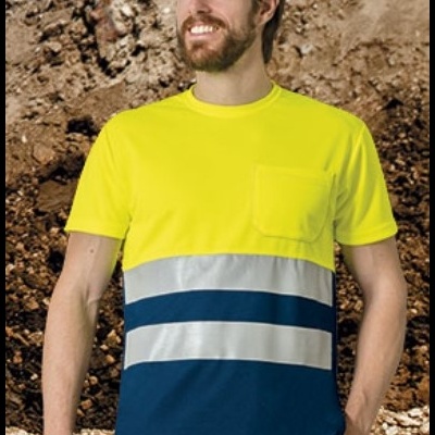 T-shirt de Alta Visibilidade bicolor, manga curta e bolso 100% Poliester 145 Grs.