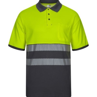 Polo algodão bicolor manga curta faixas refletoras segmentadas