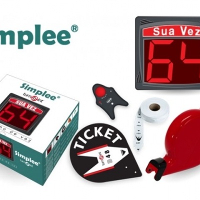 Sistema de controlo de filas com visor digital, telecomando, bilhetes e embalagem Simplee