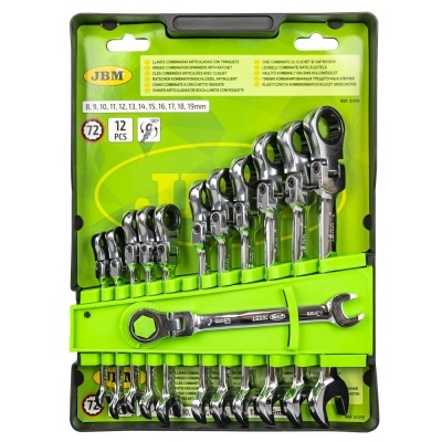 JOGO DE 12 CHAVES ARTICULADAS DE BOCA-LUNETA COM ROQUETE