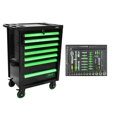 CARRINHO FERRAMENTAS COM 7 GAVETAS VAZIAS - VERDE + MÓDULO DE 108 PEÇAS