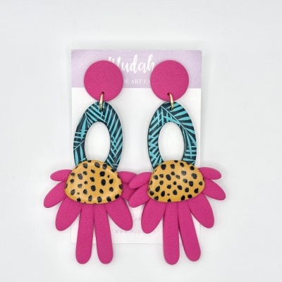 Madalena - rosa, padrão folhas verde e padrão amarelo mostarda e preto