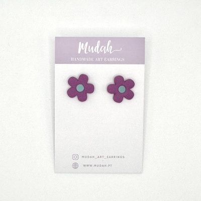 Flor pequena - púrpura escuro e verde água