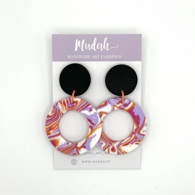 Brincos circulares - padrão laranja e preto