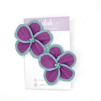 Flor grande - púrpura escuro e verde água