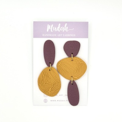 Brincos assimétricos - carmim e amarelo mostarda