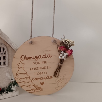 Placa 18cm com flores secas