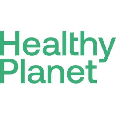 Logotipo com o texto 'Healthy Planet' em verde