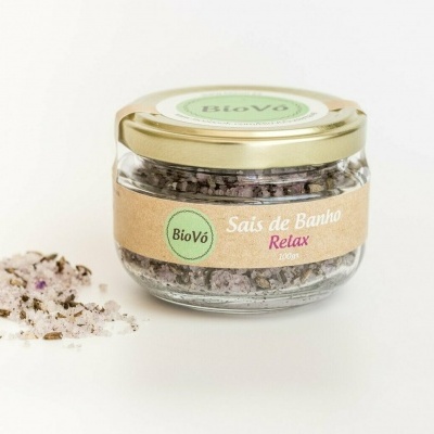 Frasco de sais de banho BioVó Relax com flores secas