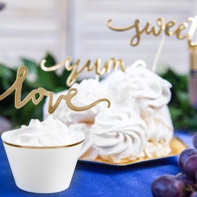 Cupcake toppers Love Sweet Yum, Dourado,pk/6