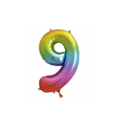 Balão metálico número 9 colorido em fundo branco