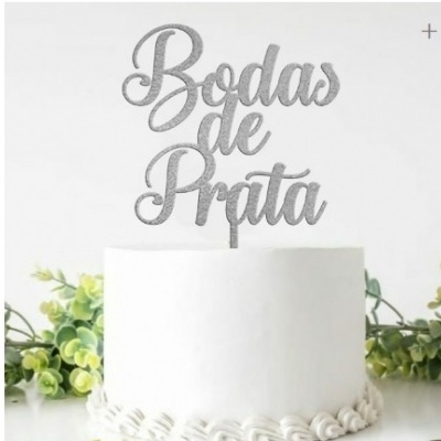 Topo Bolo Acrílico Bodas Prata
