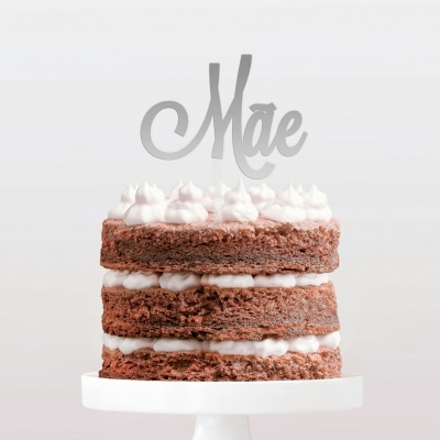 Topo Bolo Acrilico Mãe - Prata