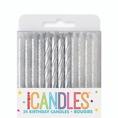 Velas Espiral Prateadas/Glitter, pk/24
