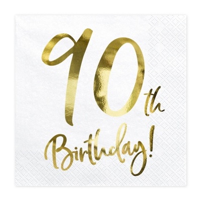 Guardanapos 90th birthday, white, 33x33cm