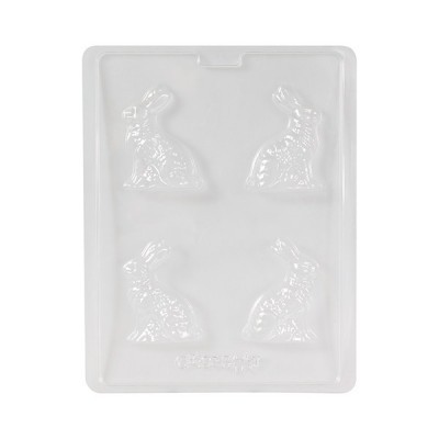 Molde plástico transparente com quatro formas de coelho