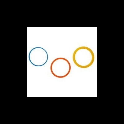 Três aros coloridos azuis, laranja e amarelos em fundo branco