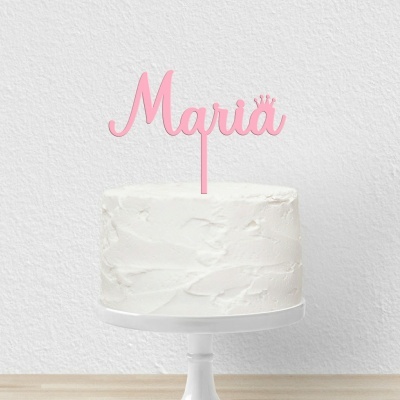 Topo Bolo Acrílico Nome Coroa