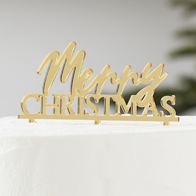 Cake Topper Merry Christmas Gold Acrylic