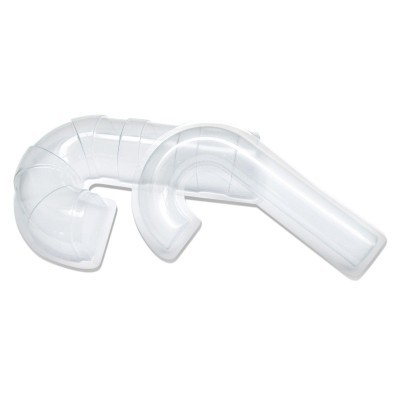 Componente de encanamento em plástico transparente sobre fundo branco