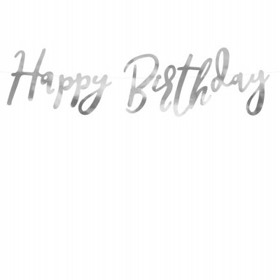 Banner Happy Birthday, Silver 16.5x62cm