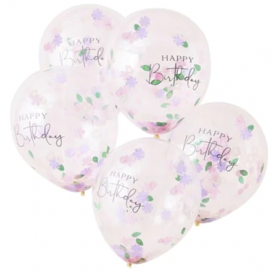 Balões Floral Confetti Happy Birthday, pk/5