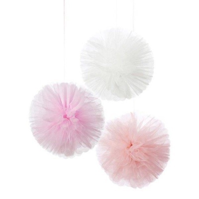 Pompons Tule Rosa, pk/3