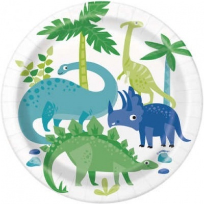 Pratos Dinossauros Azul e Verde, pk/8