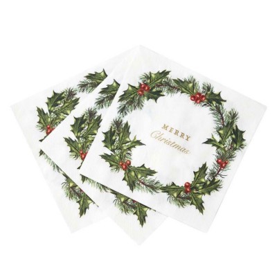 Guardanapos Botanical Holly Wreath,pk/20