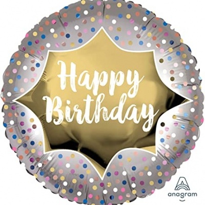 Balão Std Birthday Satin Gold