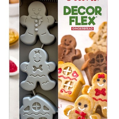 Moldes de silicone cinza para bolachas em formas de Homem de Gengibre e casa em embalagem Decora