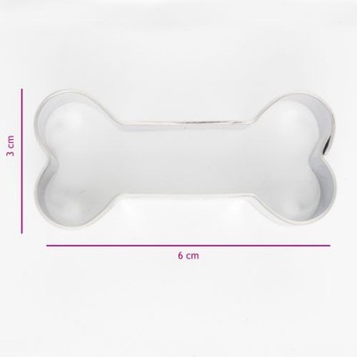 Cortador de bolachas em inox em forma de osso com medidas mostradas