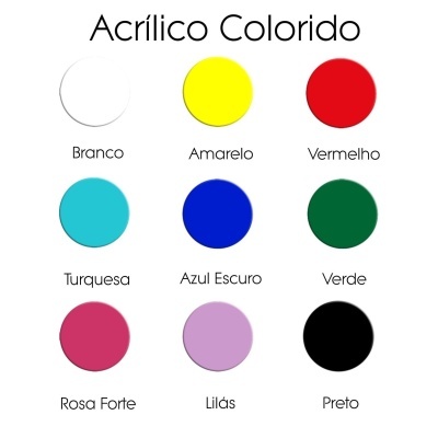 Amostras de acrílico colorido em várias cores com nomes