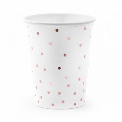 Copo descartável branco com pontos cor de rosa metálico